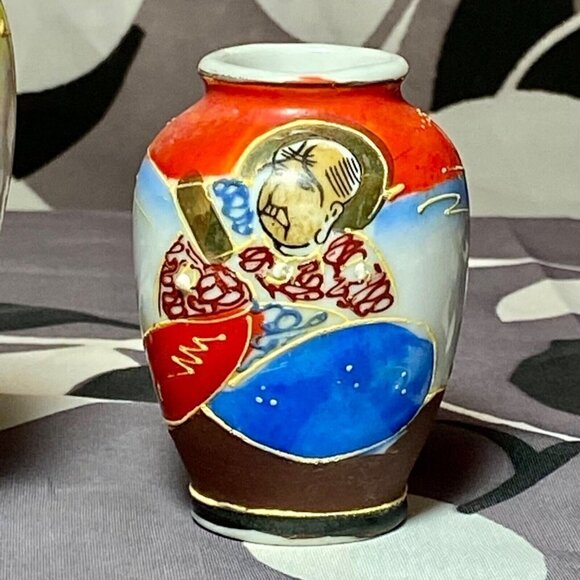 Vintage Occupied Japan Satsuma Moirage Porcelain Bone China Mini Vases Set Of 3 - Picture 4 of 12